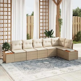 vidaXL Conjunto de Sofá de Jardim de 6 Peças com Almofadas Bege Vime PE Acácia