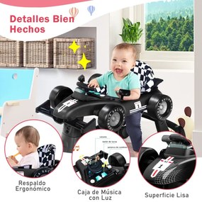 Andador 4 em 1 para crianças, dobrável, atividade de empurrar, com altura ajustável e carrilhão de velocidade com luzes, volante Preto