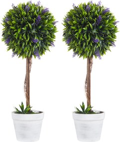 Conjunto de 2 plantas artificiais com flores de lavanda, incluindo tronco e vaso - altura 60 cm, verde
