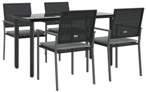 5 pcs conjunto de jantar p/ jardim c/ almofadões vime PE e aço