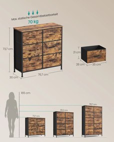 Cómoda com gavetas de tecido 30 x 76,7 x 73,7 cm Castanho vintage-Preto