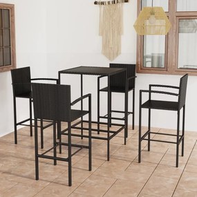 5 pcs conjunto de bar para jardim vime PE preto