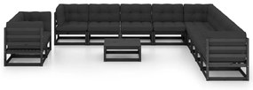 12 pcs conjunto longue jardim c/ almofadões pinho maciço preto