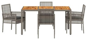 Conjunto de Jantar de 5 Peças com Almofadas Cinza Rattan Poliéster