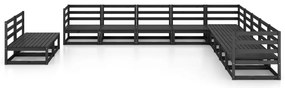 11 pcs conjunto lounge de jardim pinho maciço preto