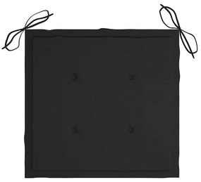 Cadeiras de jardim c/ almofadões pretos 3 pcs teca maciça