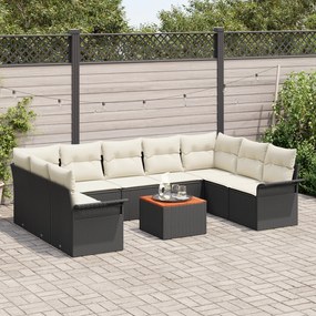 Conjunto de Sofá de Jardim vidaXL com 10 Peças e Almofadas Preto Vime