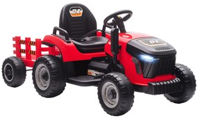 AIYAPLAY Trator Elétrico para Crianças com Reboque Desmontável Bateria 12V Velocidade 3-5 km/h Controle Remoto 2,4G 139x58x55 cm Vermelho