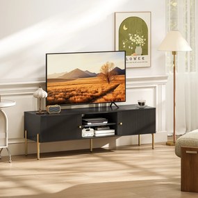 Móvel TV para Televisão até 65 Polegadas, 140 x 38 x 45,9 cm, Portas Caneladas, Preto