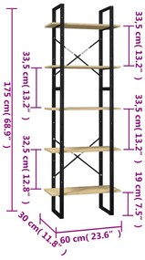 Estante com 5 prateleiras 60x30x175 cm madeira de pinho