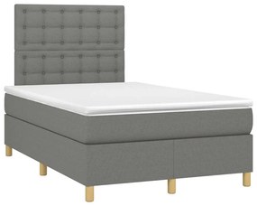 Cama box spring c/ colchão e LED 120x190 cm tecido cinza-escuro