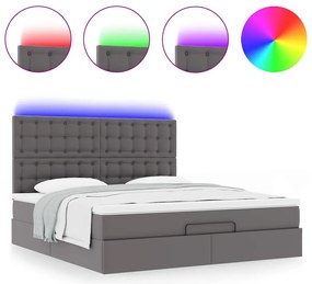 Estrutura de cama otomana com colchão cinza couro falso