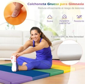 Tapete de ginástica triplo dobrável para crianças com pegas de transporte para treino de ioga aeróbico 180 x 120 x 4 cm Multicolor