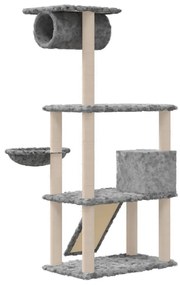 Árvore p/ gatos c/ postes arranhadores sisal 131 cm cinza-claro