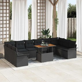 vidaXL Conjunto de Sofá de Jardim com almofada 11 pcs Preto vime PE