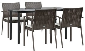 5 pcs conjunto de jantar p/ jardim c/ almofadões vime PE e aço