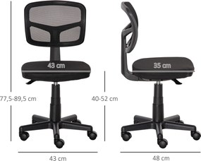 Cadeira de Escritório Operativa Giratória 360° com Altura Ajustável Suporte Lombar 43x48x77,5-89,5cm Preto