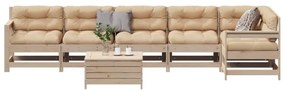 7 pcs conjunto lounge de jardim c/ almofadões pinho maciço