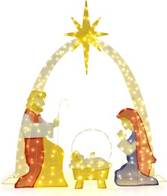 Presépio Iluminado 180 cm Decoração de Pátio da Sagrada Família Pré-iluminado com 240 Luzes LED Branco Quente Multicolorido