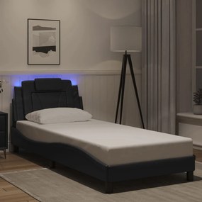 Estrutura de cama c/ luzes LED 90x200 cm couro artificial preto