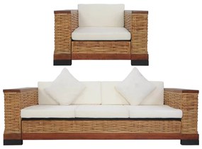 vidaXL 2 pcs conjunto de sofás com almofadões vime natural castanho