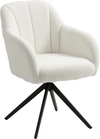 HOMCOM Poltrona giratória capitonê grande conforto base em aço e tecido efeito pelúcia teddy branco | Aosom Portugal