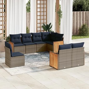 vidaXL 8 pcs conjunto sofás p/ jardim c/ almofadões vime PE cinzento