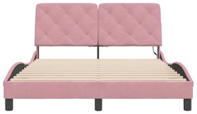 Estrutura de cama c/ luzes LED 120x200 cm veludo rosa
