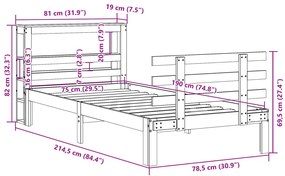 Estrutura cama c/ cabeceira 75x190 cm pinho maciço castanho-mel