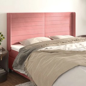 Cabeceira cama c/ abas veludo 203x16x118/128 cm rosa