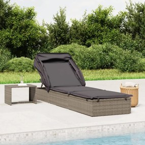 vidaXL Espreguiçadeira c/ teto dobrável 213x63x97 cm vime PE cinzento