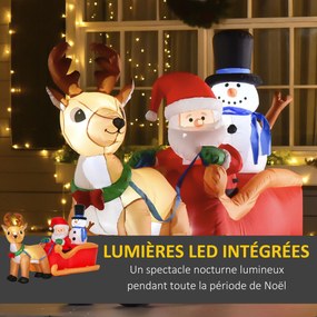 Pai Natal Insuflável com Trenó e Renas, 200 x 80 x 128 cm, Iluminação LED, Vermelho