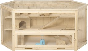 Gaiola para hamsters com 3 níveis, balancins, janelas, casinhas, tabuleiro deslizante, 115 x 60 x 55 cm, efeito de madeira natural