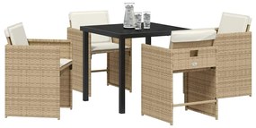 Conjunto de Jantar de Jardim com 5 Peças e Almofadas Bege Rattan Polié