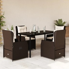 vidaXL 5 pcs conjunto jantar p/ jardim c/ almofadões vime PE castanho