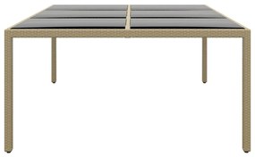 Mesa de jardim 200x150x75 cm vidro temperado e vime PE bege