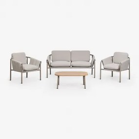 Conjunto De Jardim Com Sofá De 2 Lugares, 2 Poltronas Estofadas E Mesa De Centro Em Aço Zunika Moka Brown - Sklum