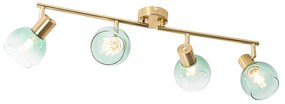 Candeeiro de teto Art Deco dourado com vidro verde 4 luzes - Vidro Art Deco