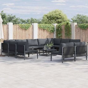 vidaXL Conjunto de Sofá de Jardim com almofada 11 pcs Preto Aço