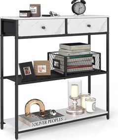 Mesa consola estreita com duas gavetas em tecido 24 x 76 x 80 cm Branco + Preto