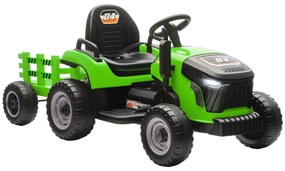 AIYAPLAY Trator Elétrico para Crianças com Reboque Desmontável Bateria 12V Velocidade 3-5 km/h Controle Remoto 2,4G Música Buzina para Crianças de 3-8 Anos 139x58x55 cm Verde