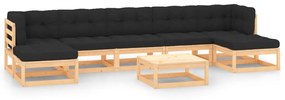 vidaXL 8 pcs conj. lounge jardim c/ almofadões antracite pinho maciço