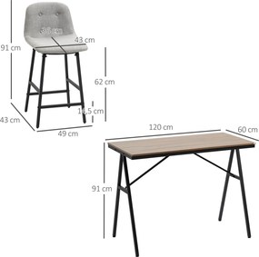 Conjunto de mesa de bar com bancos e mesa de jantar alta com 4 cadeiras estofadas, pés em aço, 120 x 60 x 91 cm, cinzento