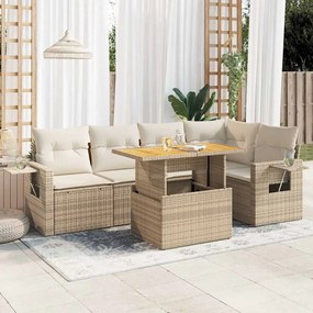 vidaXL 6 pcs conjunto de sofás p/ jardim com almofadões vime PE bege