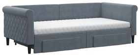 Sofá-cama c/ gavetão e gavetas 90x190 cm veludo cinzento-escuro