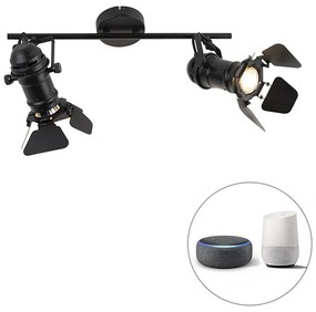 LED Projetores inteligentes pretos incl. WiFi GU10 2-luzes com abas - Movie Industrial