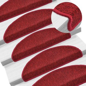 vidaXL Tapetes de escada 15 pcs 65x24x4 cm vermelho bordô