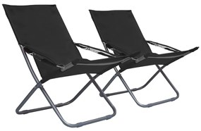 47903 vidaXL Cadeiras de praia dobráveis 2 pcs tecido preto