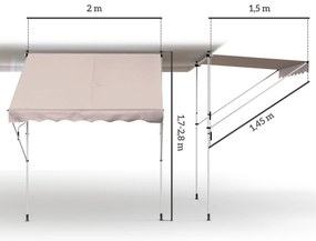 Toldo Manual Retrátil 200x150 cm com Manivela de Alumínio Ângulo Ajust
