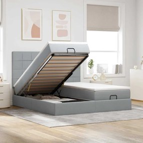 Estrutura de cama otomana com colchões tecido cinzento claro